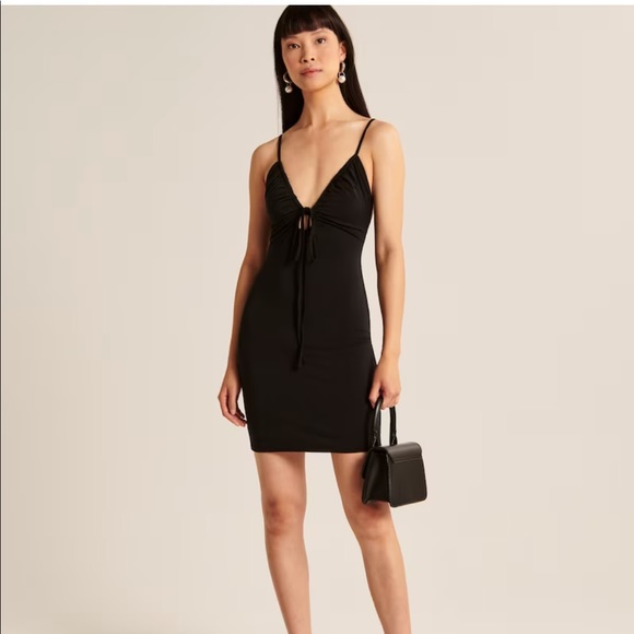 Abercrombie & Fitch Strappy Cutout Knit Mini Dress In Black NWT - Picture 1 of 2